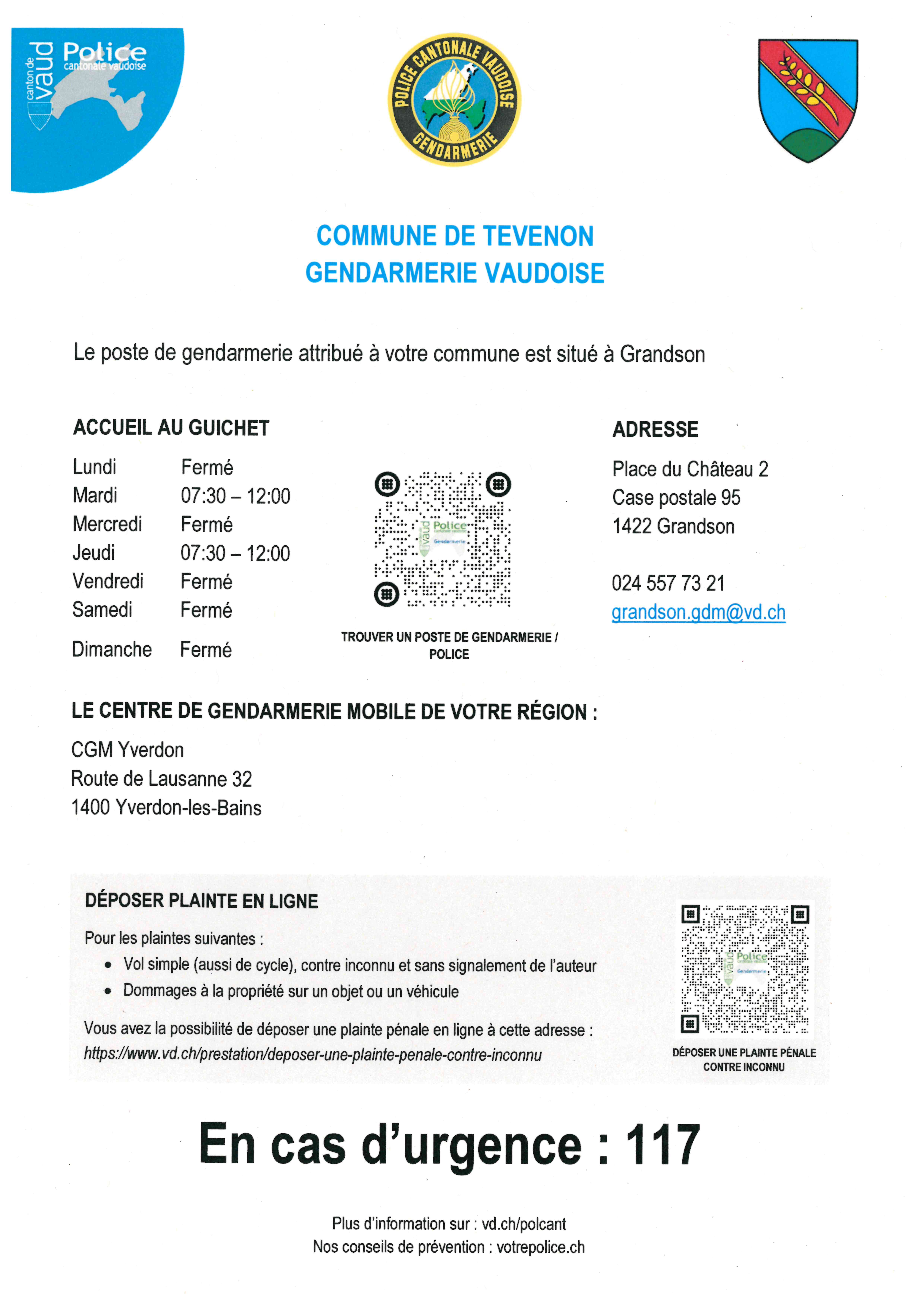 Commune de Tévenon Gendarmerie vaudoise